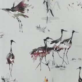 Cranes Printed Fabric (By The Metre) Tourmaline elegant table cloth  