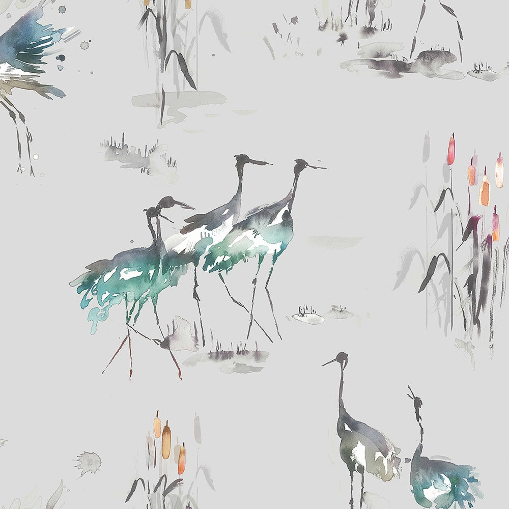 Cranes Printed Made to Measure Curtains Cobalt