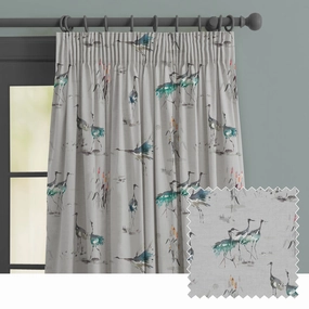 Cranes Printed Made to Measure Curtains Cobalt patterned fashion rug  