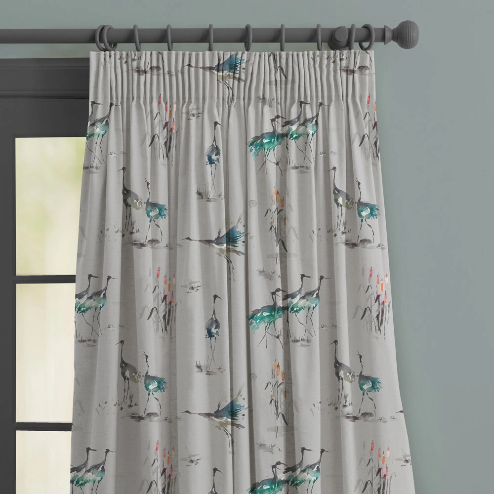 Cranes Printed Made to Measure Curtains Cobalt
