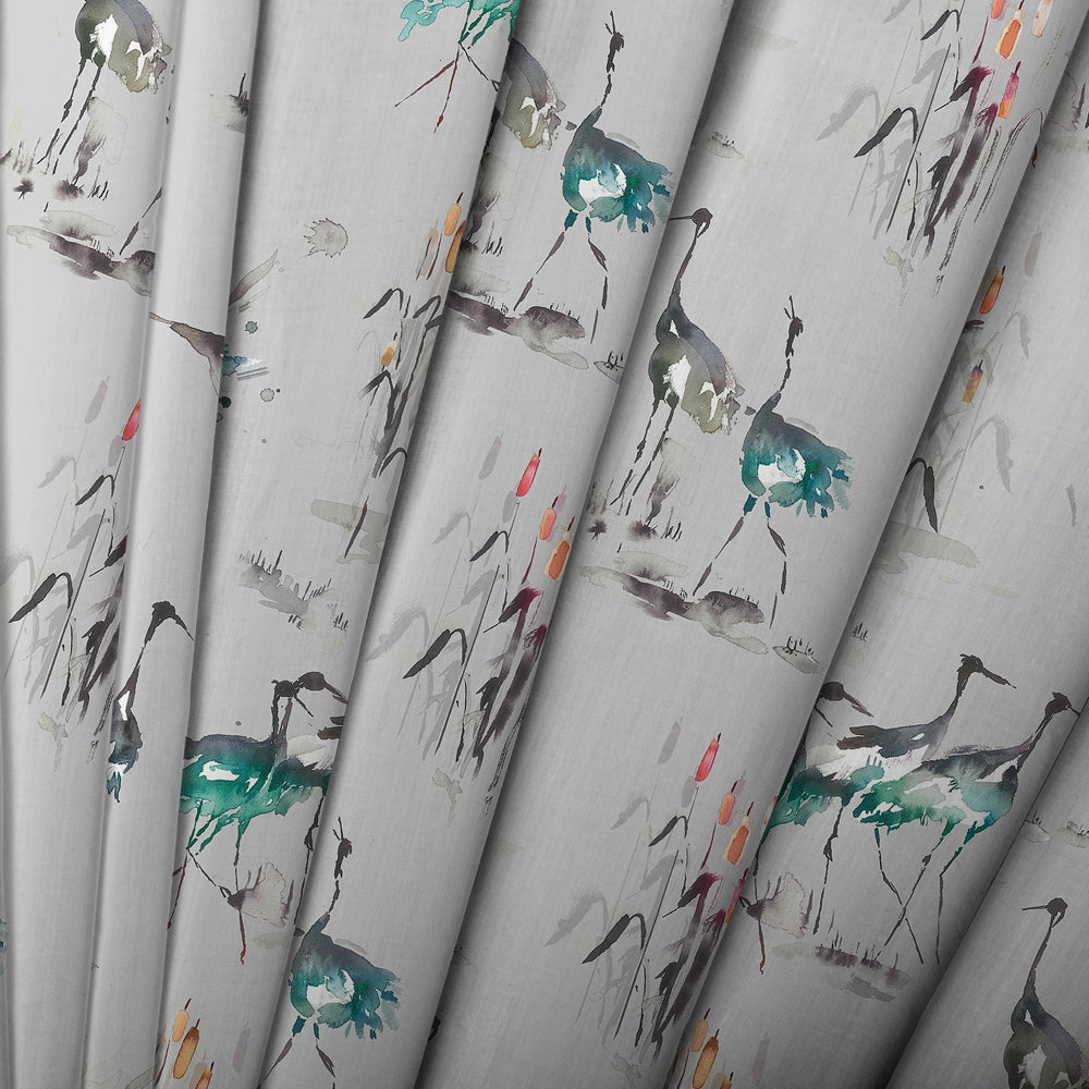 Cranes Printed Made to Measure Curtains Cobalt