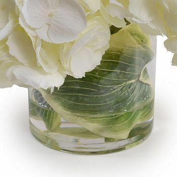 Cream Faux Hydrangea Arrangement in Glass Cylinder