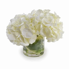 Cream Faux Hydrangea Arrangement in Glass Cylinder home display ornament
