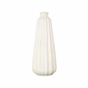 Cream Magnesium Oxide Decorative Vase with Carved Grooves, 8" x 8" x 20" interior room decor