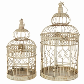 Cream Metal Hinged Top Birdcage with Latch Lock Closure and Hanging Hook ( Multiple Sizes) interior room decor