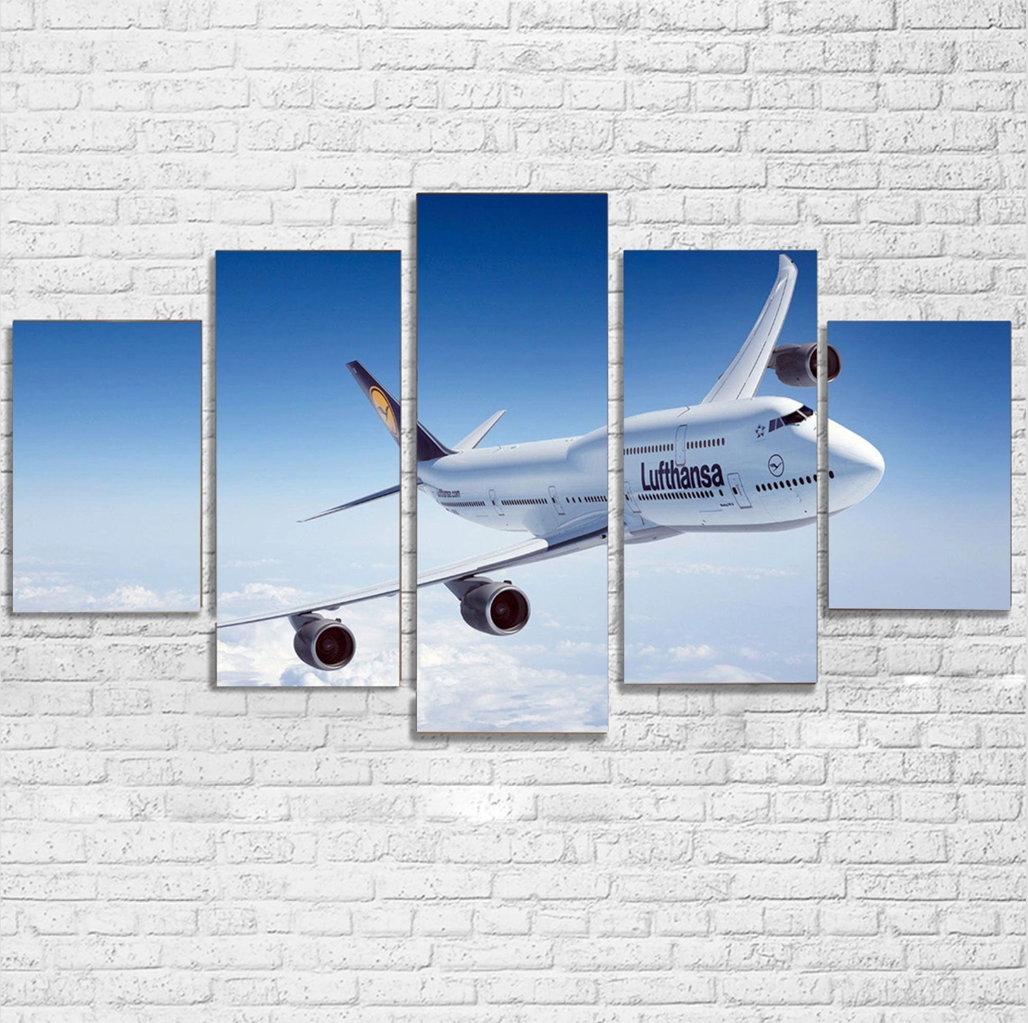 Cruising Lufthansa's Boeing 747 Printed Multiple Canvas Poster canvas mural art