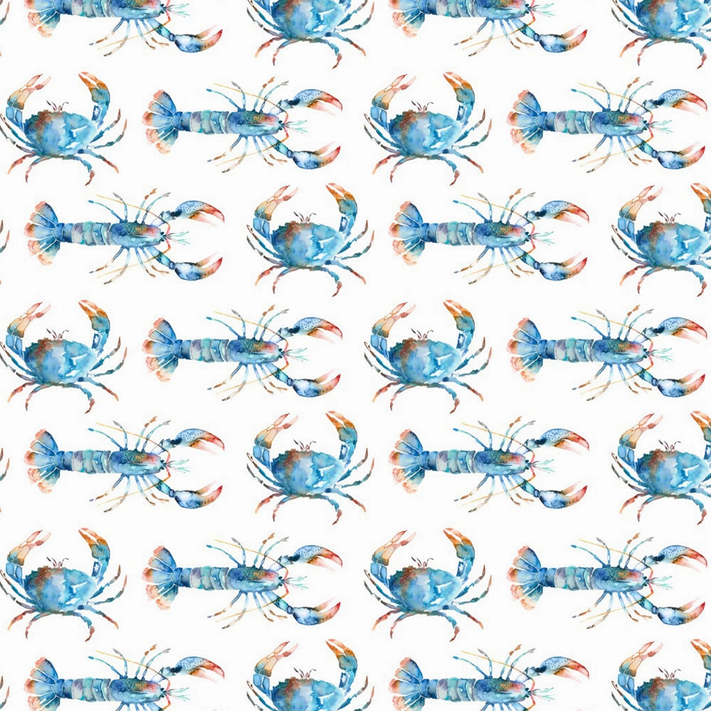 Crustaceans Printed Cotton Fabric (By The Metre) Cobalt