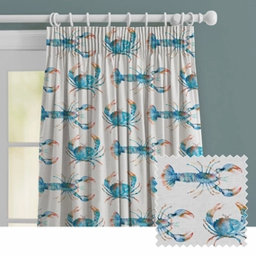 Crustaceans Printed Made to Measure Curtains Cobalt patterned fashion rug  