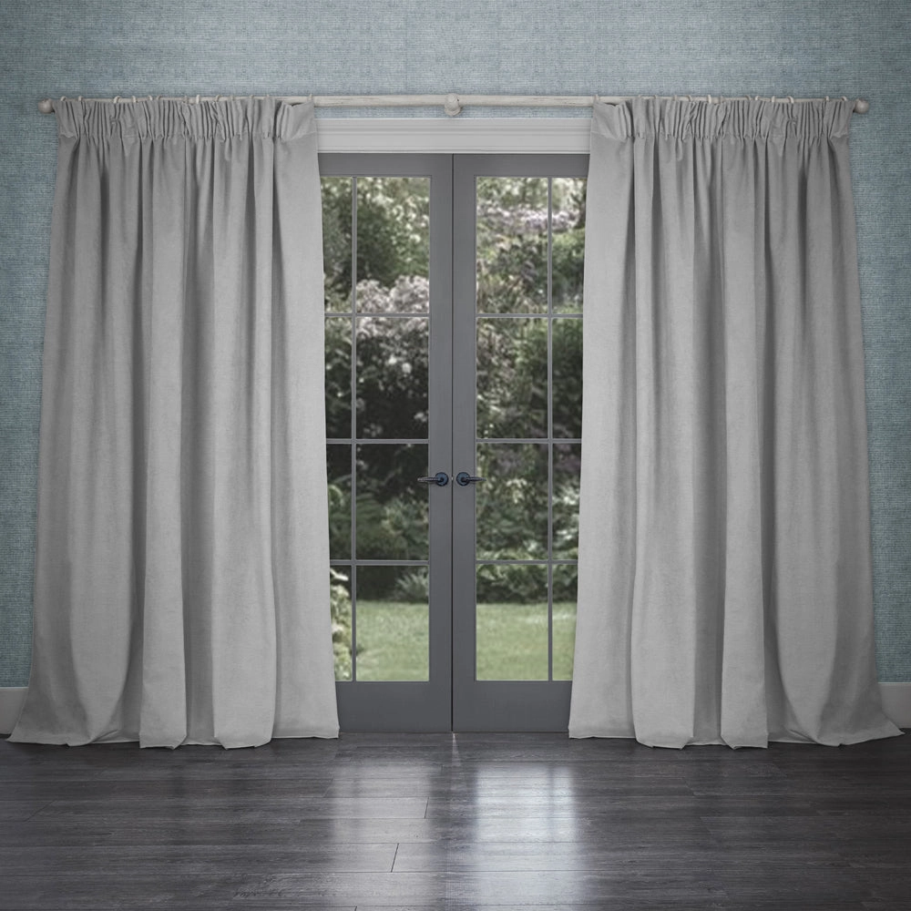 Cube Velvet Pencil Pleat Curtains Aluminium