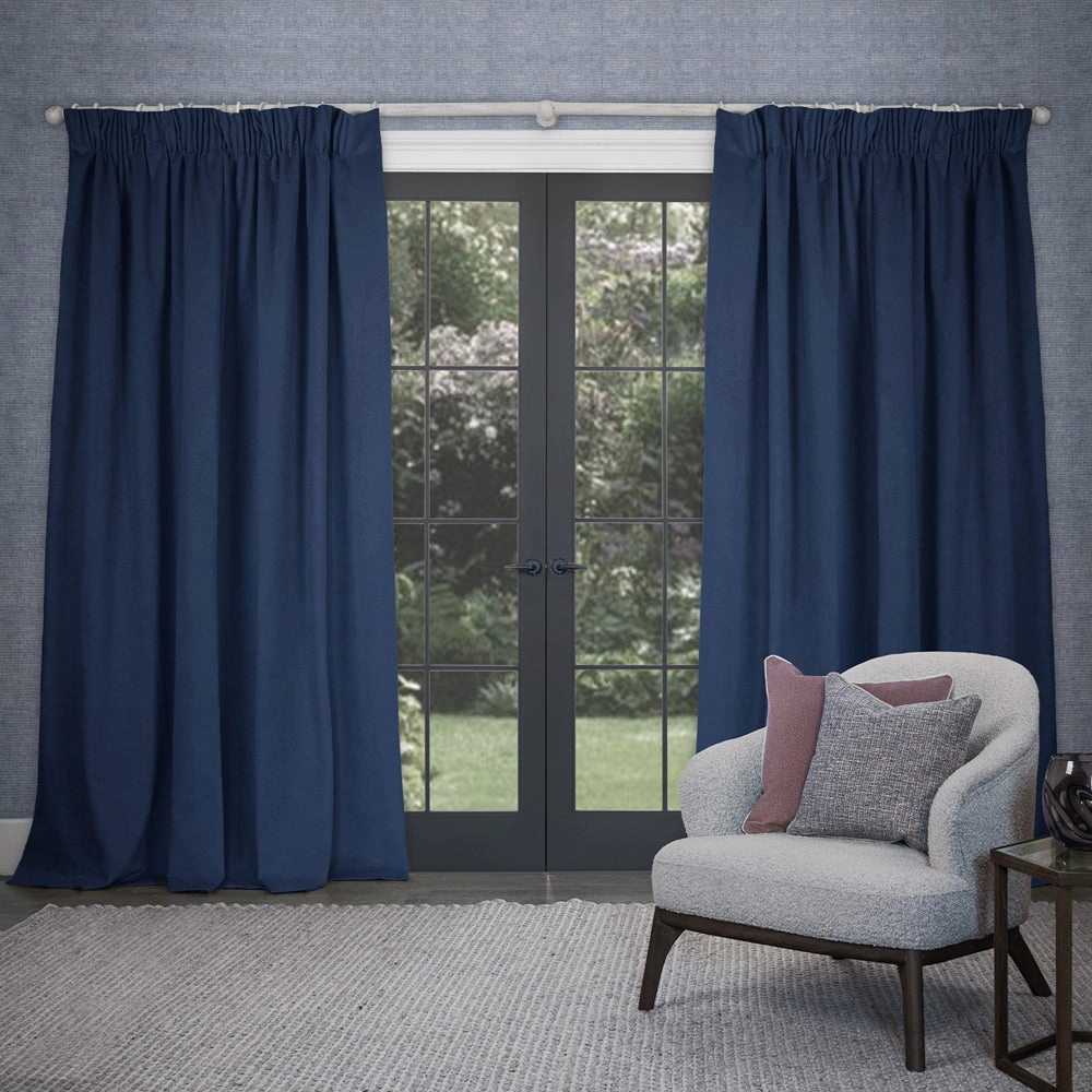 Cube Velvet Pencil Pleat Curtains Bluebell patterned fashion rug  