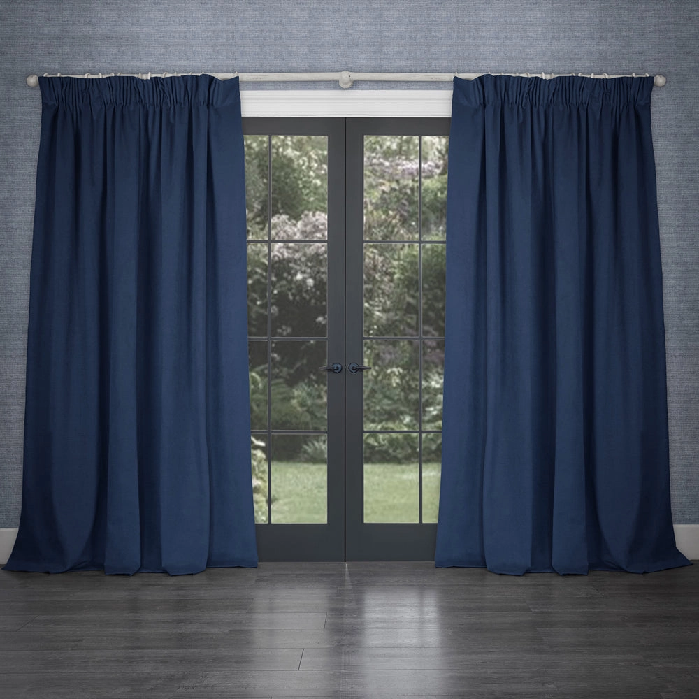 Cube Velvet Pencil Pleat Curtains Bluebell