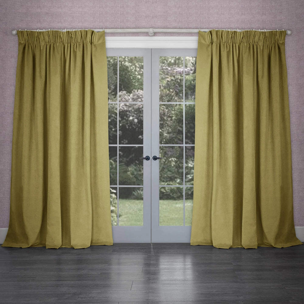 Cube Velvet Pencil Pleat Curtains Mustard
