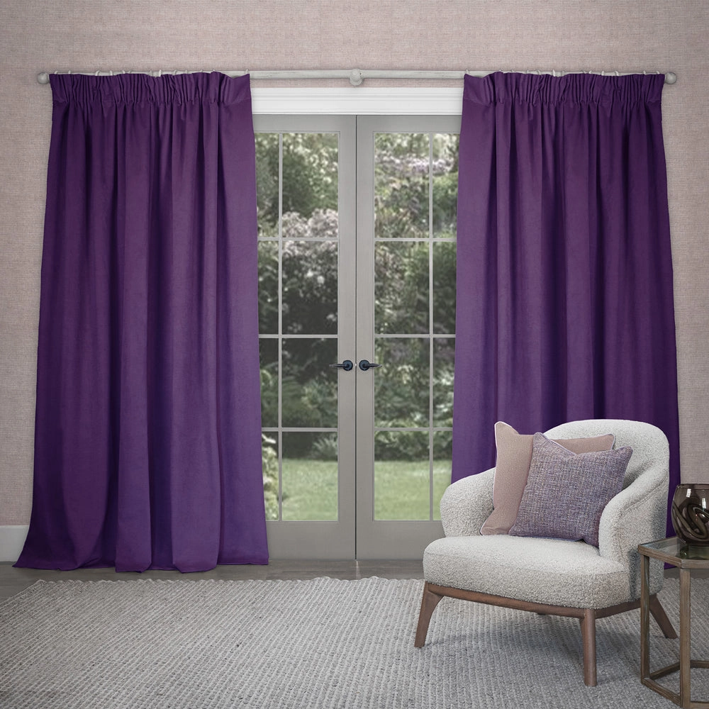 Cube Velvet Pencil Pleat Curtains Plum patterned fashion rug  