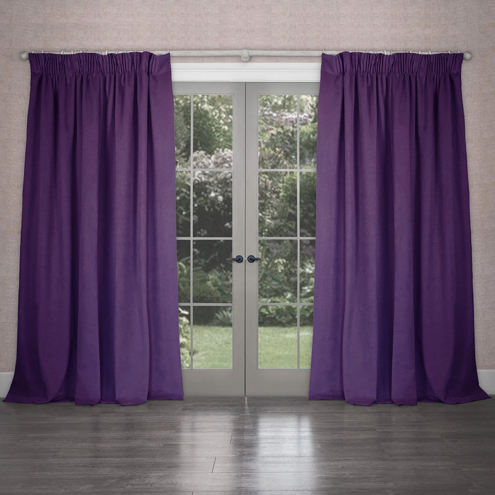 Cube Velvet Pencil Pleat Curtains Plum