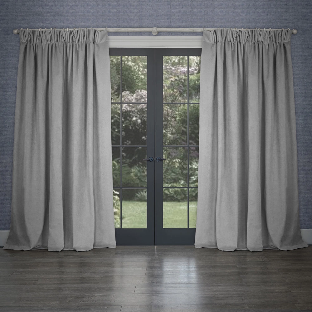 Cube Velvet Pencil Pleat Curtains Silver