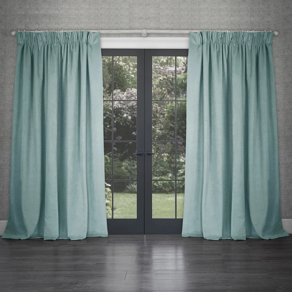Cube Velvet Pencil Pleat Curtains Sky