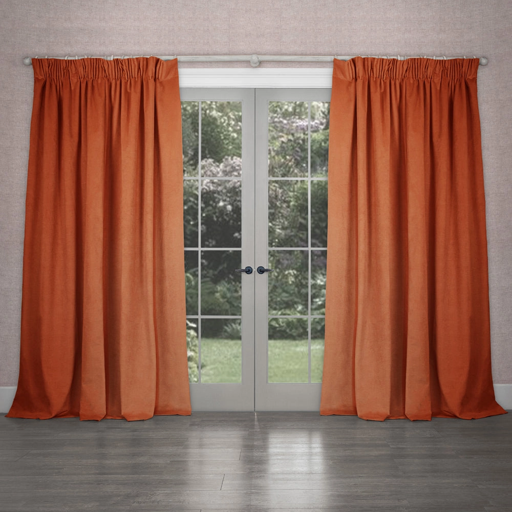 Cube Velvet Pencil Pleat Curtains Spice
