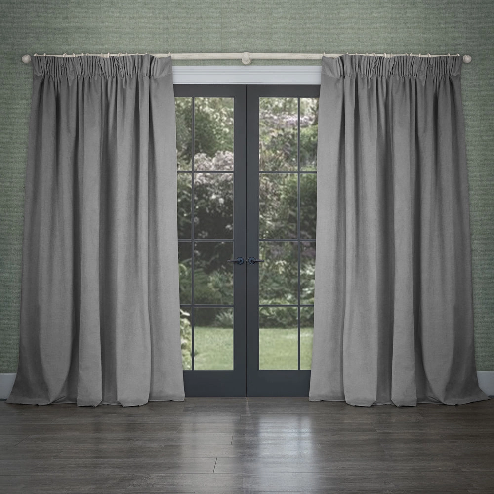 Cube Velvet Pencil Pleat Curtains Steel