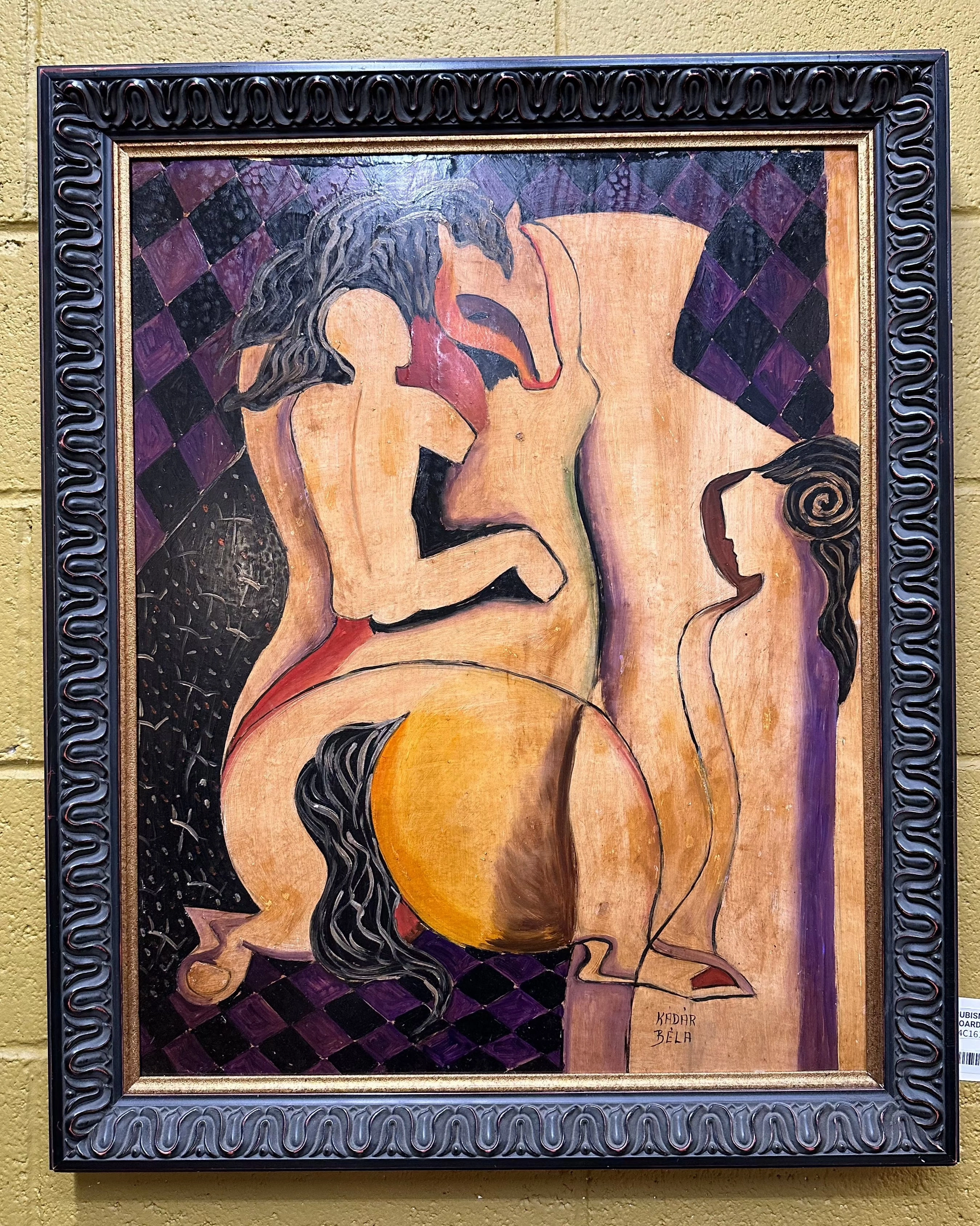 CUBISM OIL PAINTING ON BOARD BY KADAR BELA ON BOARD (MASONITE)