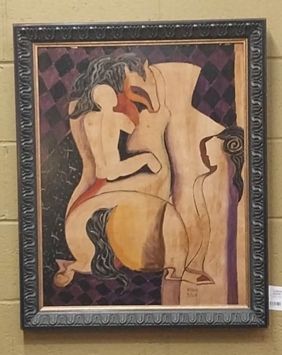 CUBISM OIL PAINTING ON BOARD BY KADAR BELA ON BOARD (MASONITE) classic mural painting