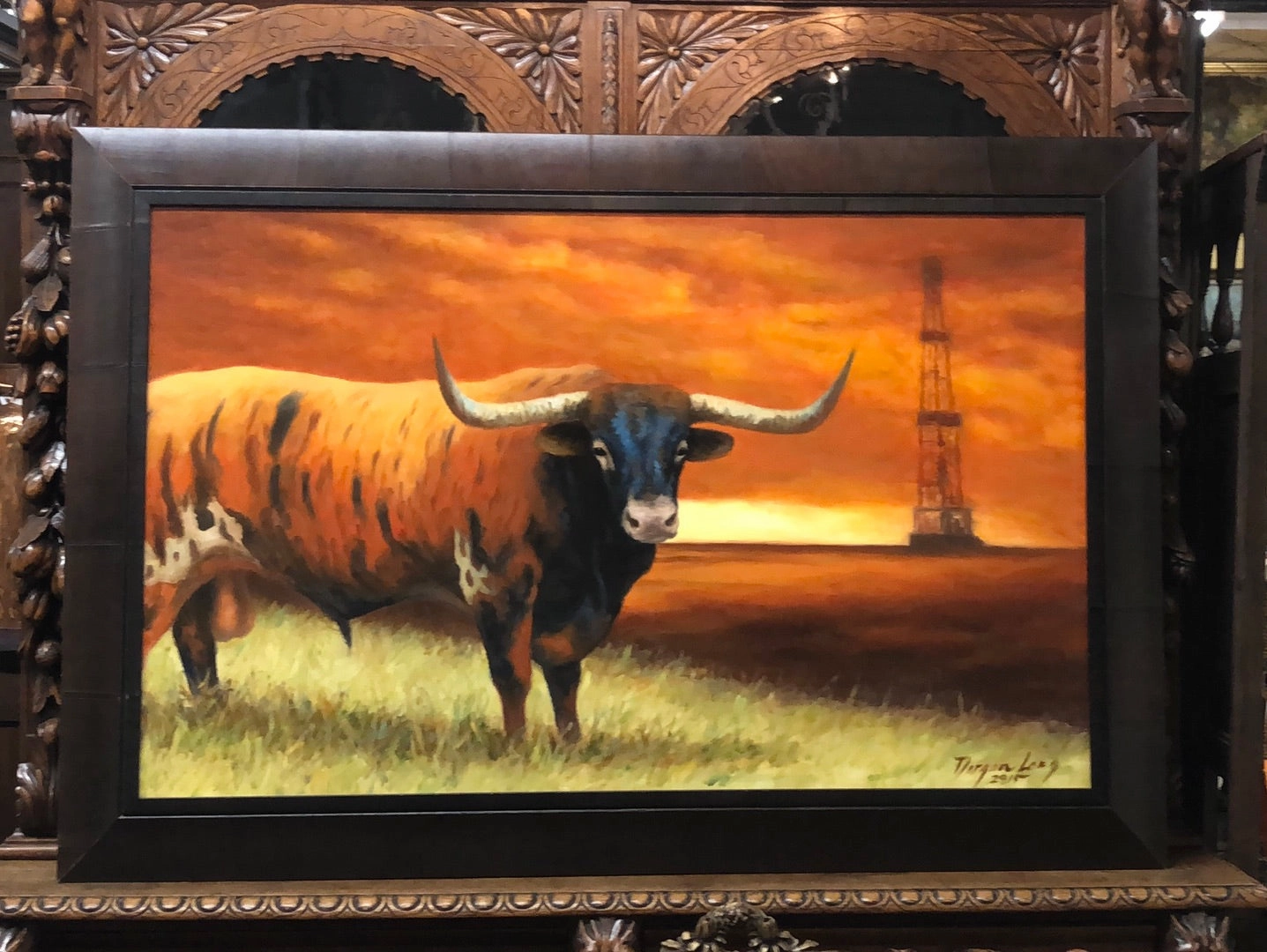 DARGAN LONG LONGHORN COW PAINTING WITH OIL DERRICK classic mural painting