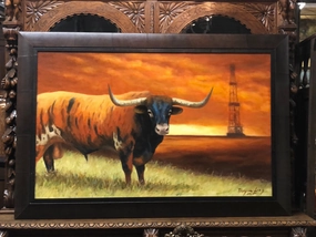 DARGAN LONG LONGHORN COW PAINTING WITH OIL DERRICK classic mural painting