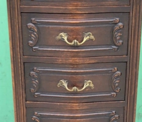DARK WALNUT LINGERIE NARROW 5 DRAWER TALL COUNTRY FRENCH CHEST