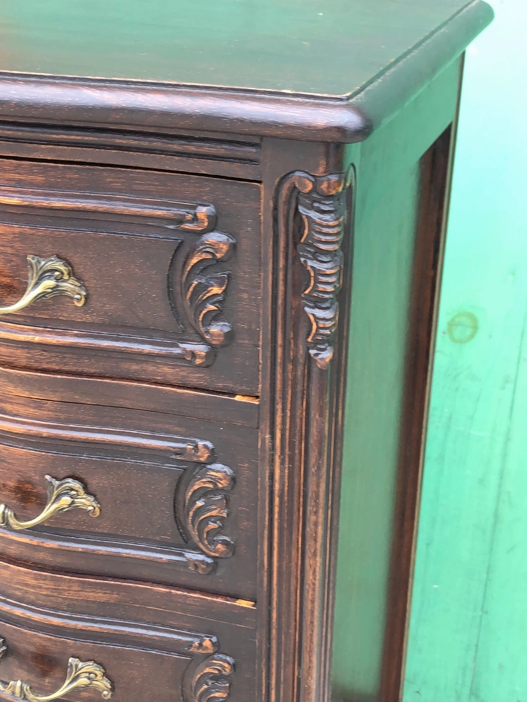 DARK WALNUT LINGERIE NARROW 5 DRAWER TALL COUNTRY FRENCH CHEST