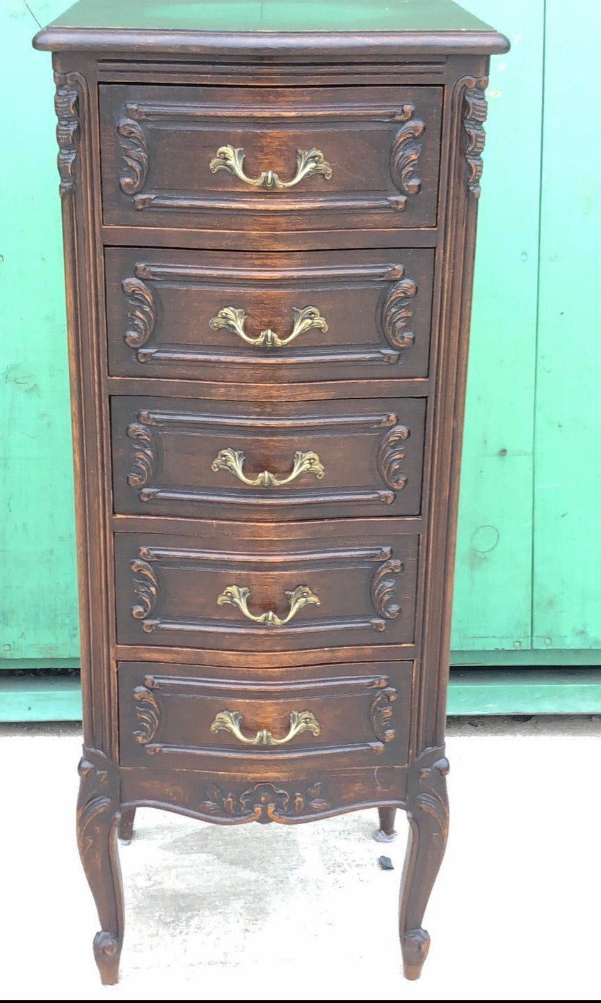 DARK WALNUT LINGERIE NARROW 5 DRAWER TALL COUNTRY FRENCH CHEST
