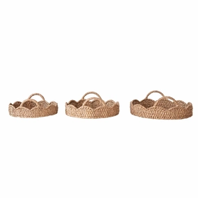 Decorative Braided Bankuan & Rattan Trays w/ Scalloped Edge & Handles interior room decor