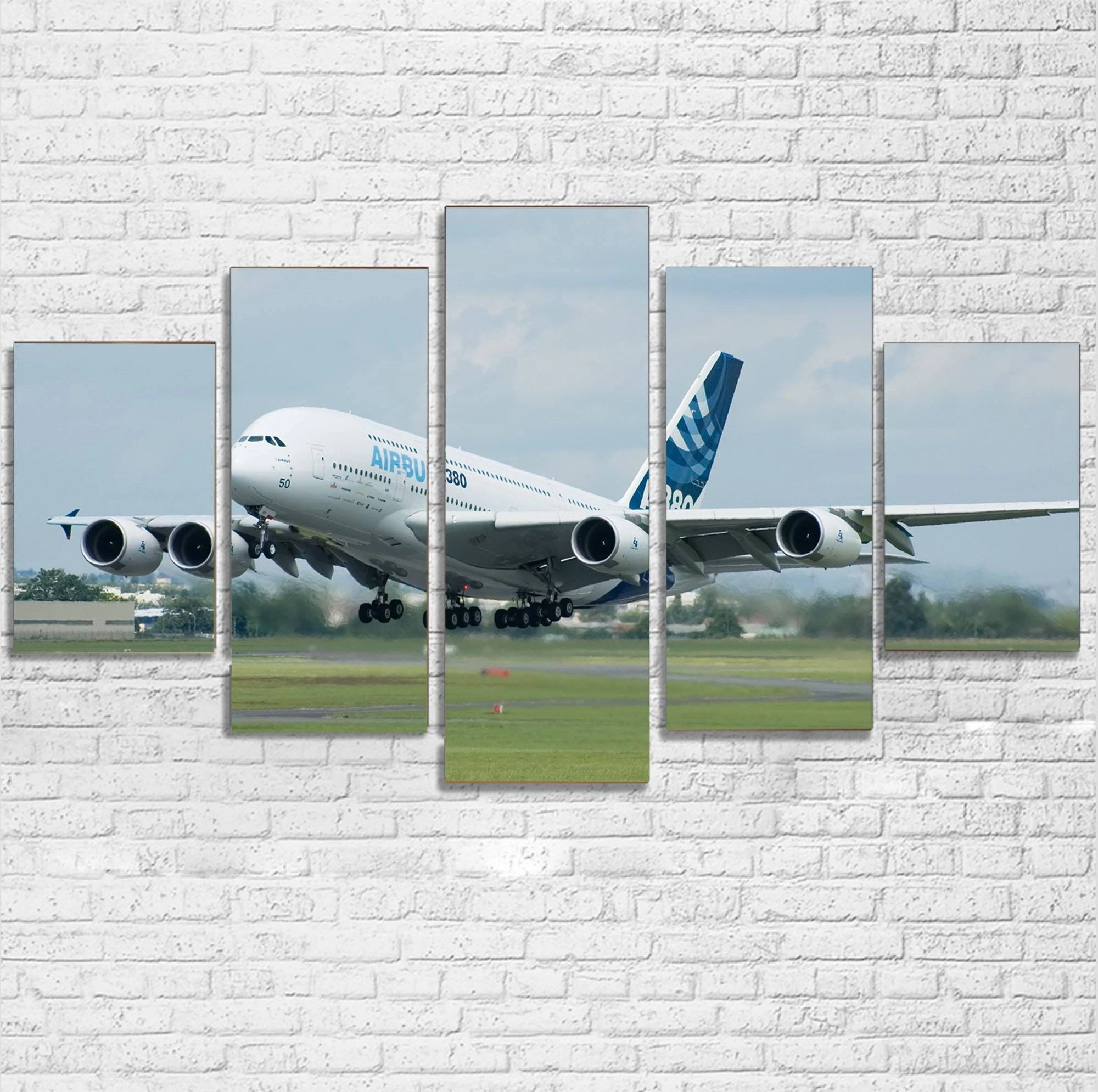 Departing Airbus A380 with Original Livery Printed Multiple Canvas Poster canvas mural art