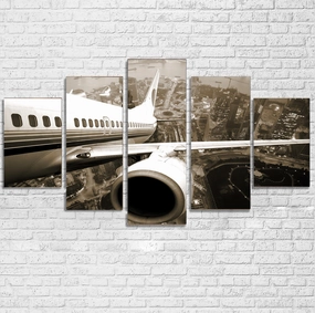 Departing Aircraft & City Scene behind Multiple Canvas Poster canvas mural art