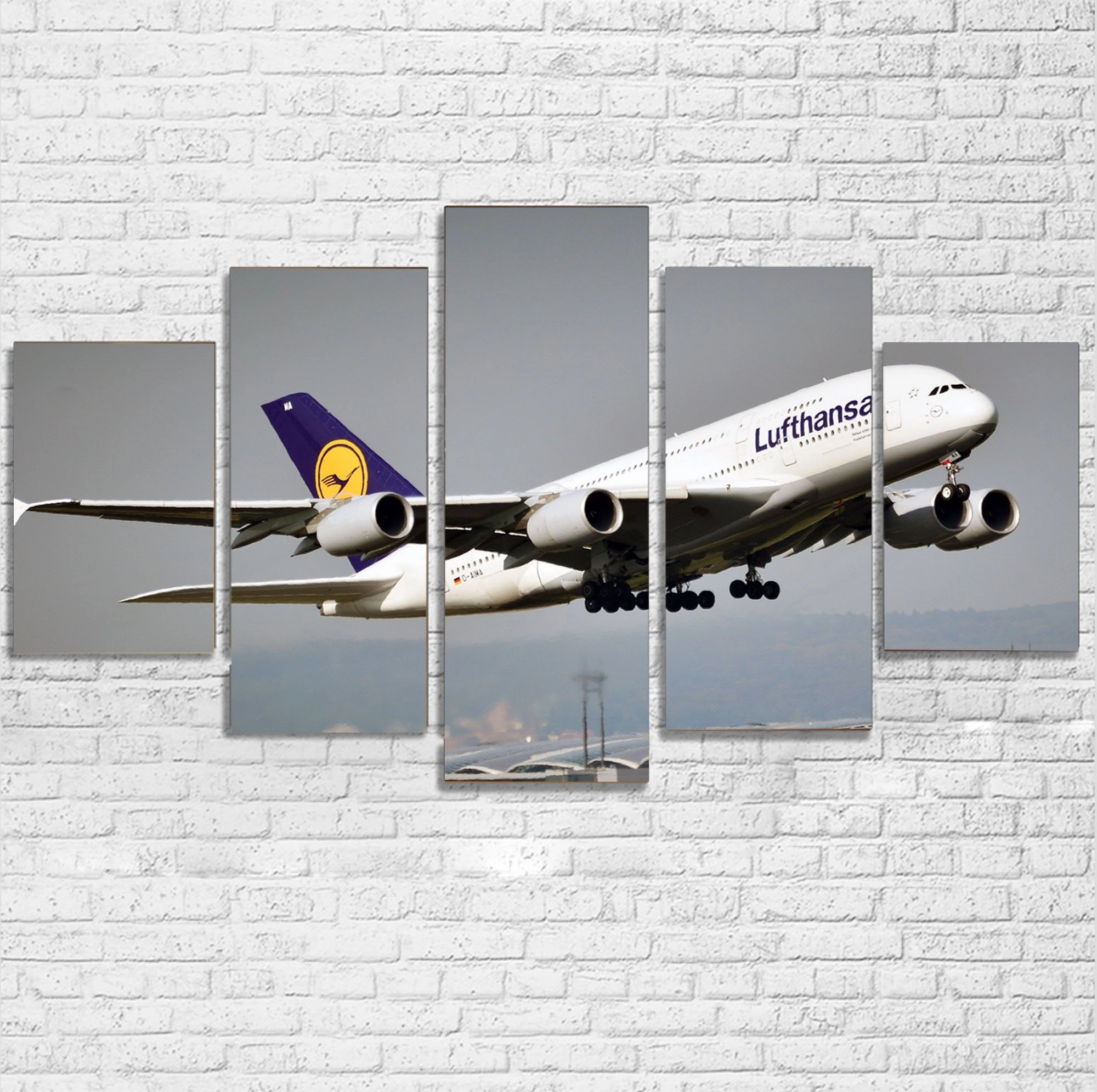 Departing Lufthansa's A380 Printed Multiple Canvas Poster canvas mural art