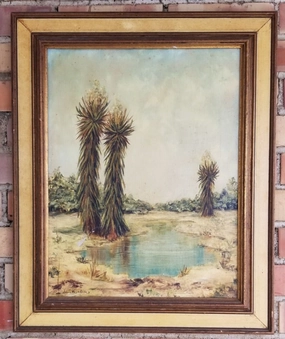 DESSERT YUCCA OIL PAINTING AS FOUND classic mural painting