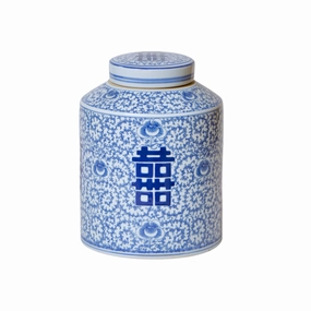 Double Happiness Blue and White Porcelain Canister home display ornament