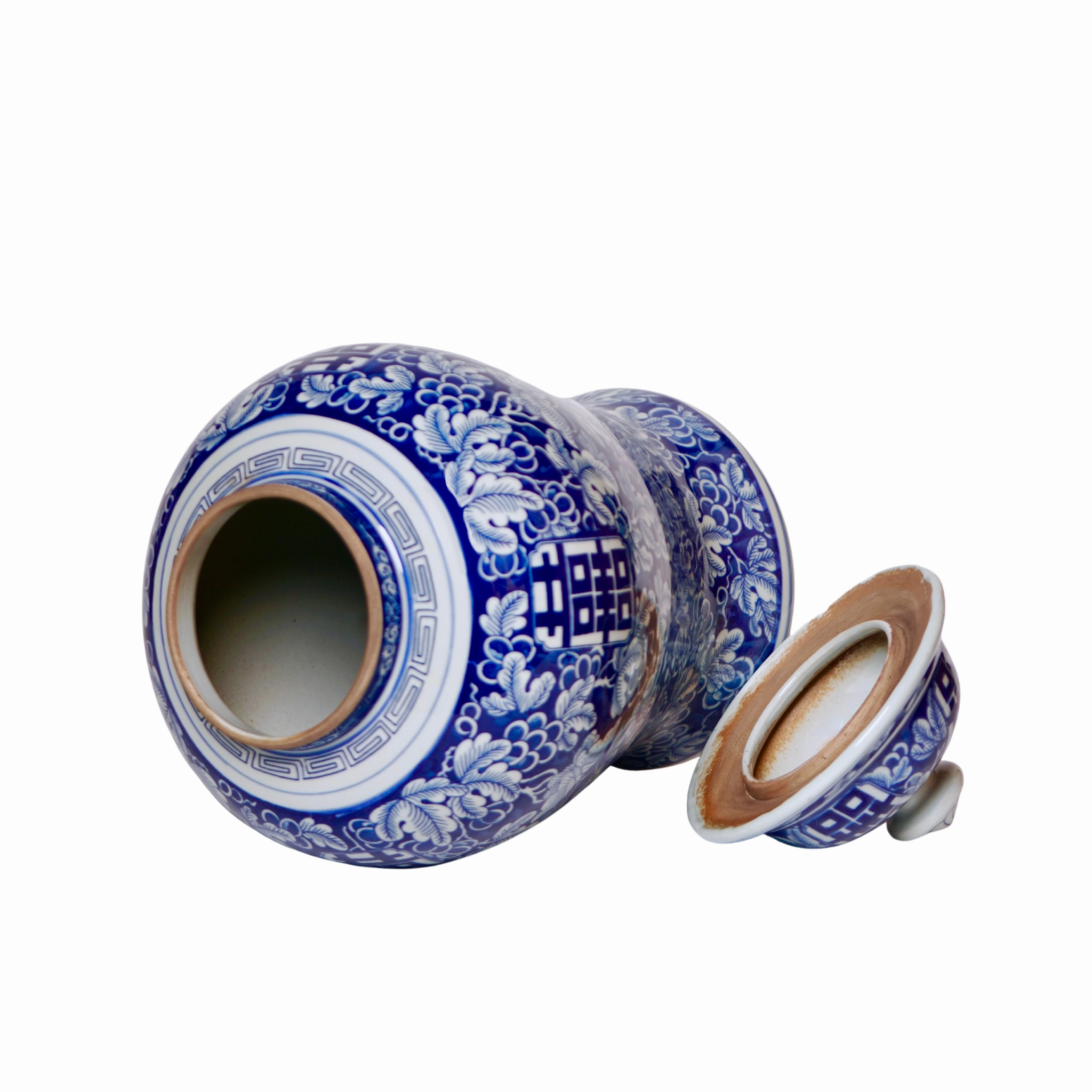 Double Happiness/Grapes Blue and White Temple Jar