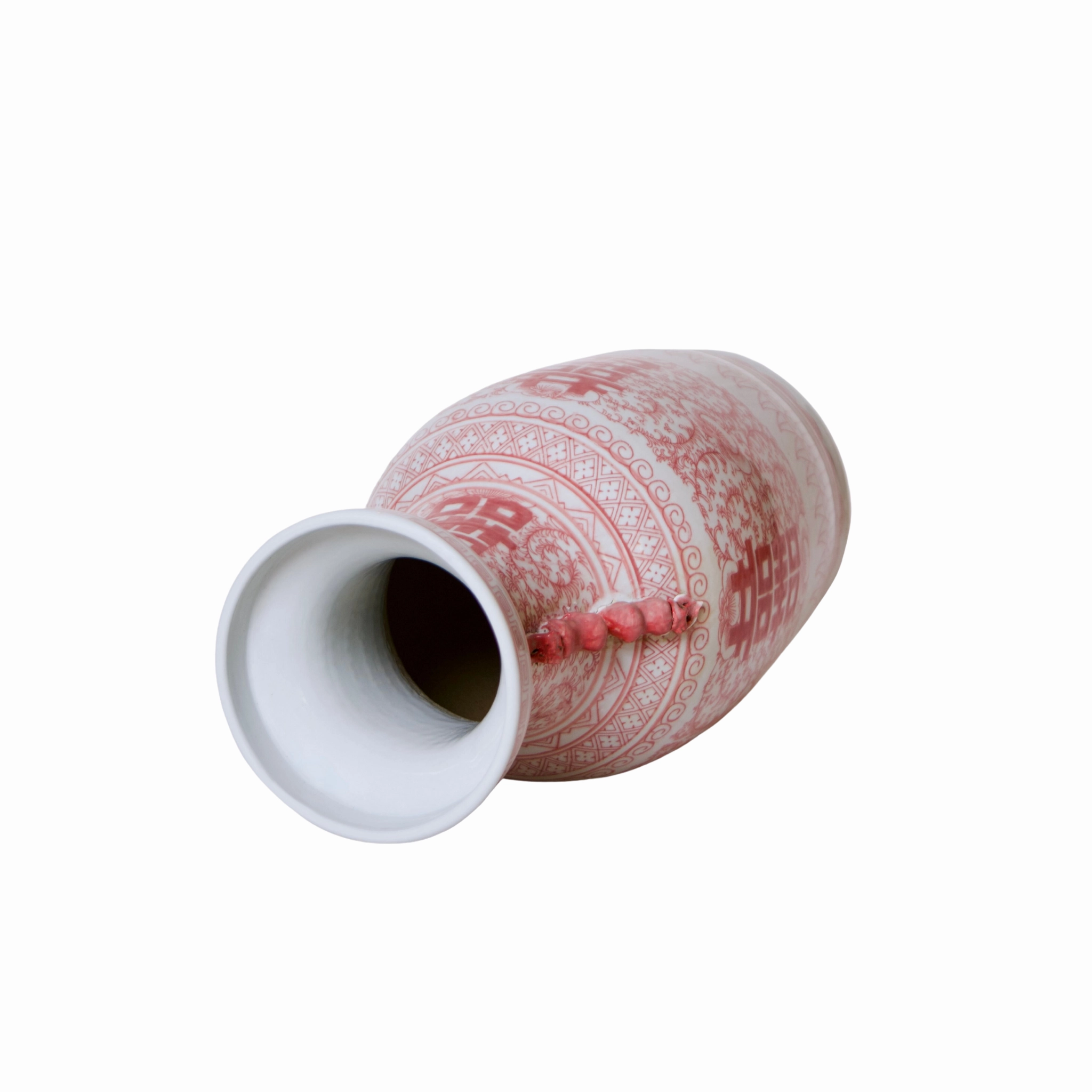 Double Happiness Large Red and White Porcelain Lug Vase