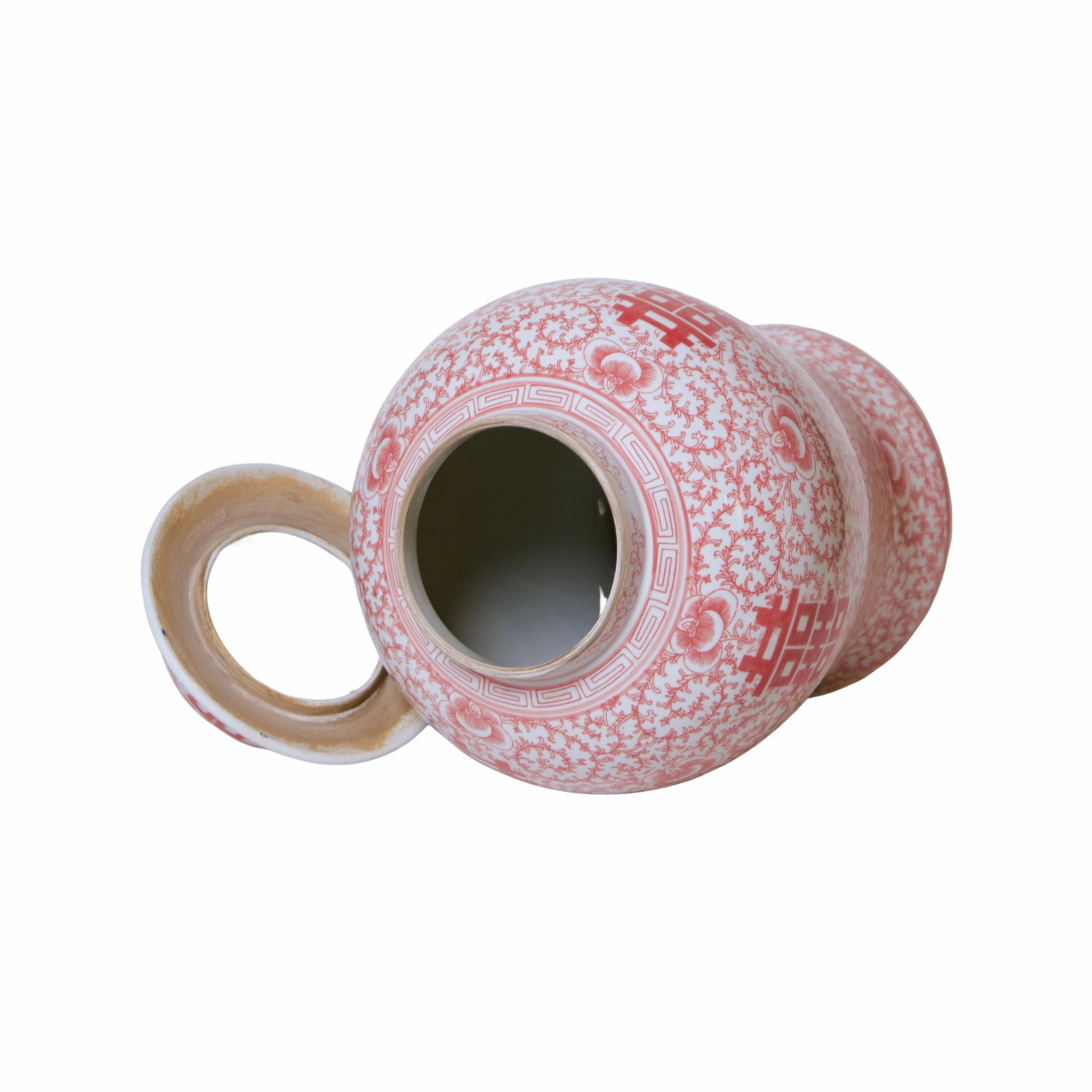 Double Happiness Red & White Porcelain Lidded Temple Jar