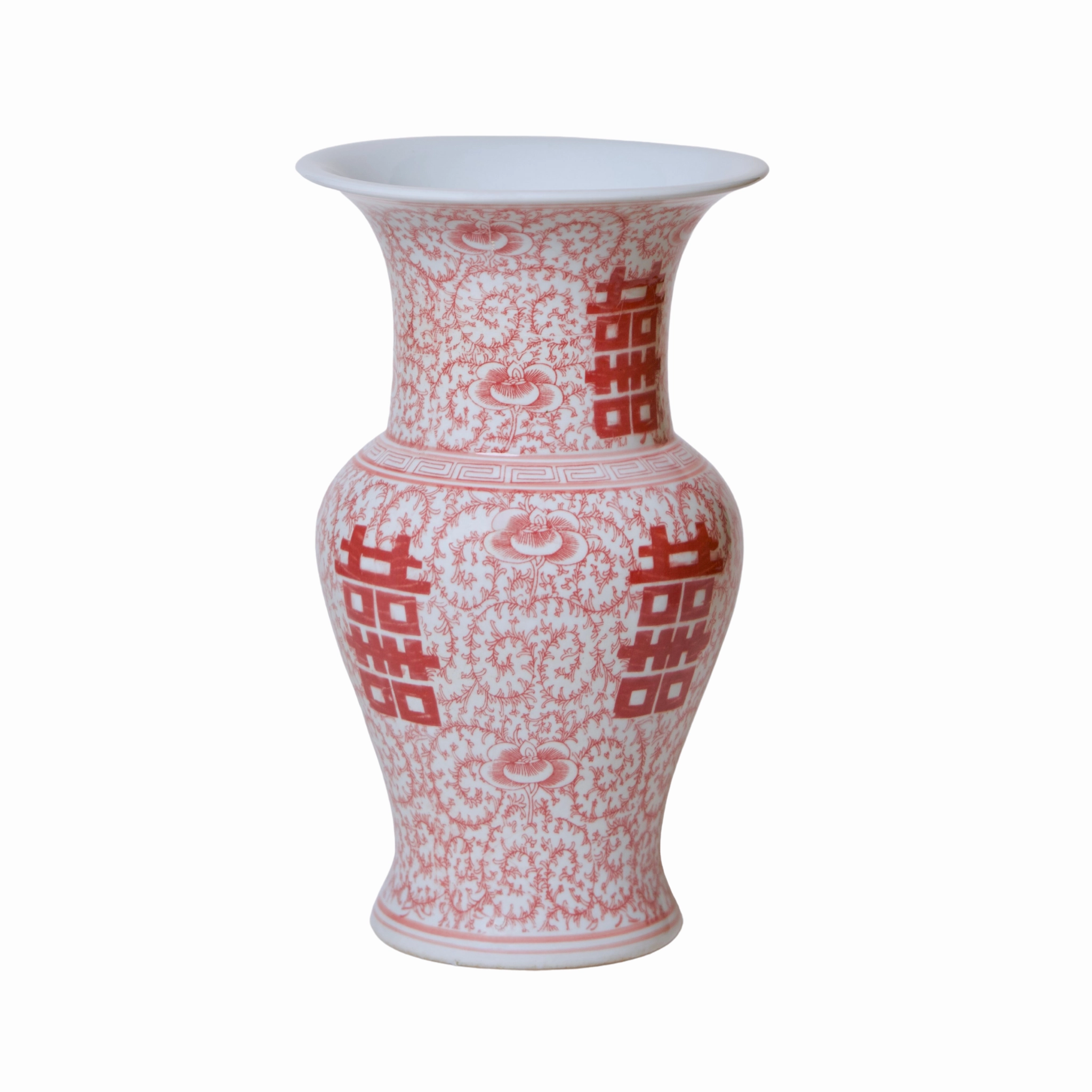 Double Happiness Red & White Porcelain Trumpet Vase