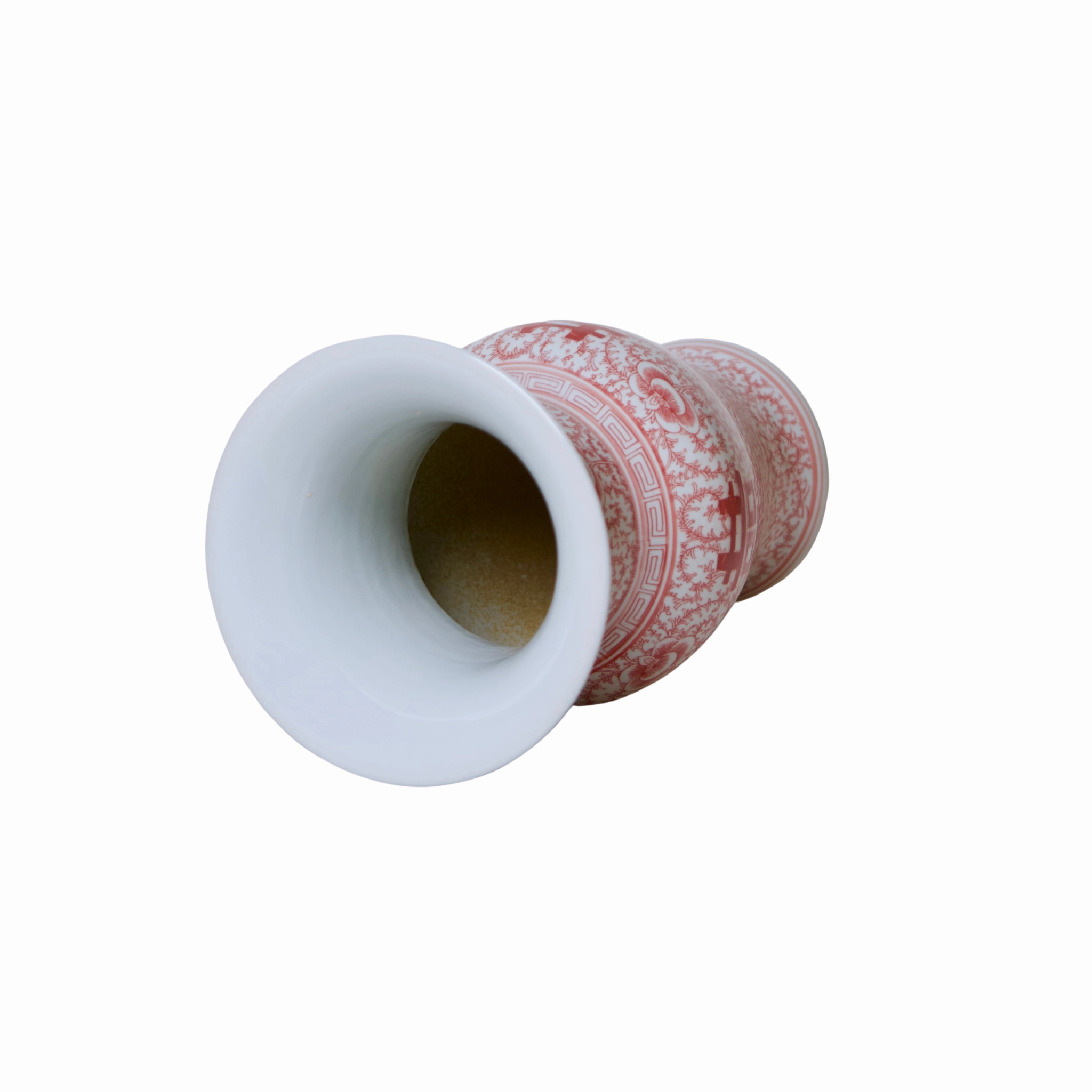 Double Happiness Red & White Porcelain Trumpet Vase