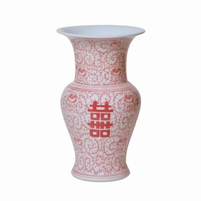 Double Happiness Red & White Porcelain Trumpet Vase home display ornament