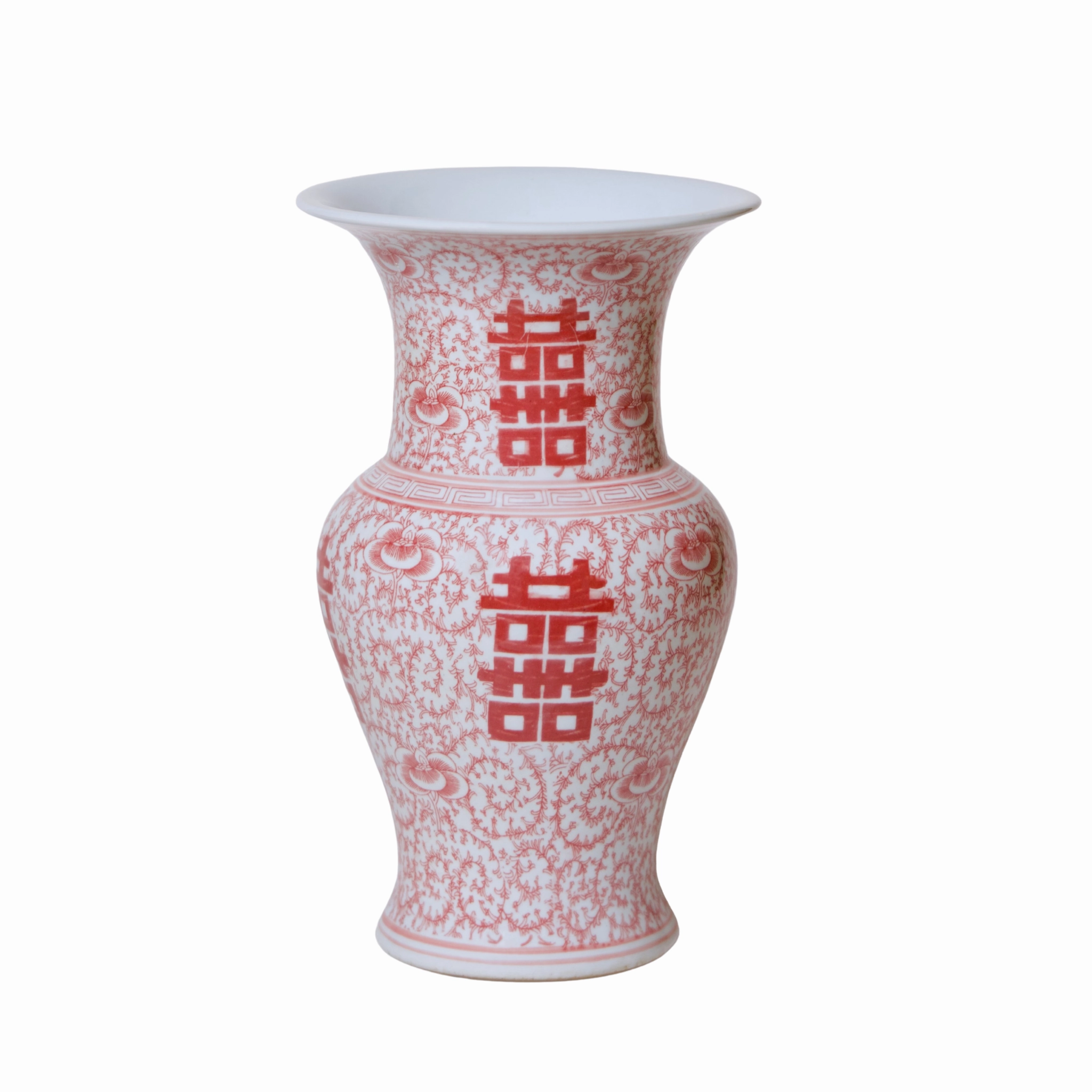 Double Happiness Red & White Porcelain Trumpet Vase
