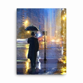 Downtown in the Rain - canvas canvas mural art