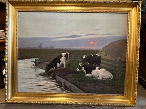 DRINKING COW ARTHUR HEYER OIL PAINTING ON CANVAS classic mural painting