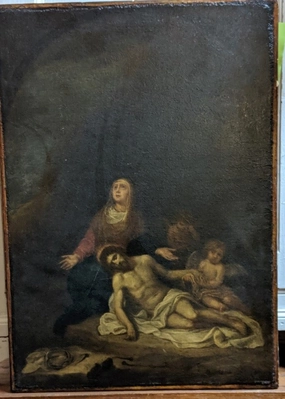 EARLY 19TH CENTURY LA PIETA OIL PAINTING ON CANVAS classic mural painting