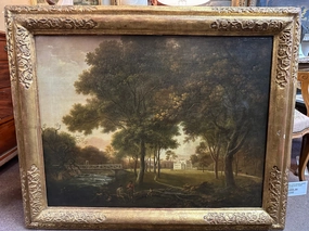 EARLY 19TH CENTURY MANOR PAINTING IN GILT FRAME classic mural painting
