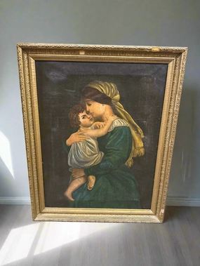 EARLY 19TH CENTURY SMALL MADONNA AND CHILD OIL PAINTING classic mural painting