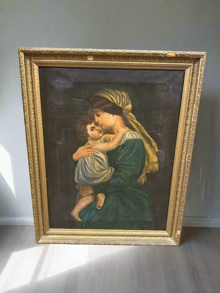 EARLY 19TH CENTURY SMALL MADONNA AND CHILD OIL PAINTING classic mural painting