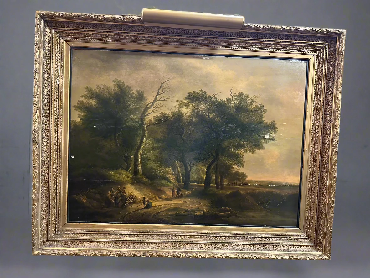 EARLY LANDSCAPE OIL PAINTING IN AS FOUND FRAME classic mural painting