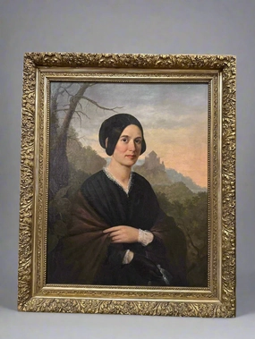 EARLY PORTRAIT PAINTING OF WOMAN IN GILT FRAME classic mural painting